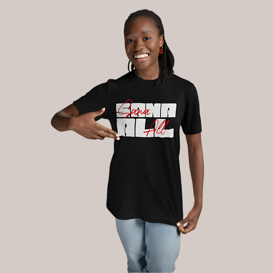 T-shirt featuring 'Sana All' in bold block text with a red script accent, part of PINOY TRIBO™'s Filipino-inspired apparel collection.