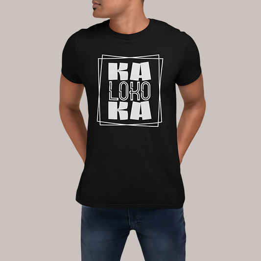 T-shirt featuring 'Kaloka Ka' in bold geometric text with a layered frame design, part of PINOY TRIBO™'s Filipino-inspired apparel collection.