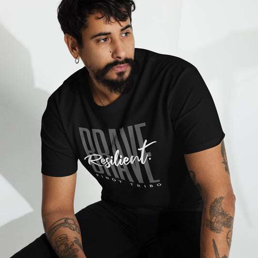 Brave Resilient Filipino Streetwear Graphic Tee featuring bold minimalist typography with inspirational messaging, representing Filipino courage and strength.
