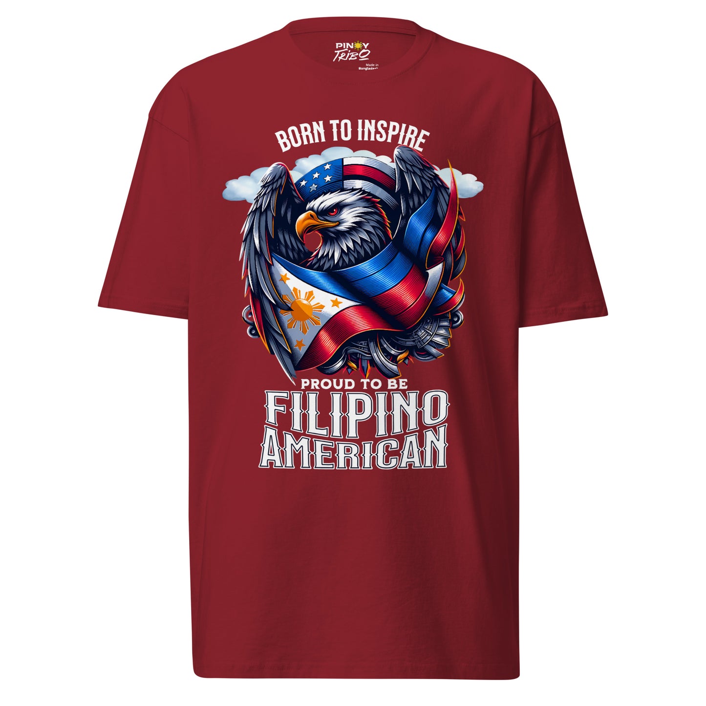 Proud to Be Filipino American Streetwear Graphic Tee featuring a powerful eagle wrapped in the Filipino and American flags, symbolizing unity, heritage, and pride.