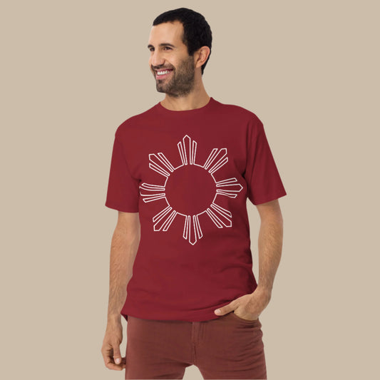 Filipino Sun Streetwear Graphic Tee featuring a minimalist outline of the iconic Philippine sun, symbolizing Filipino heritage and pride.