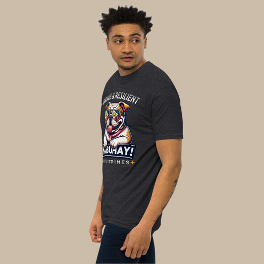 Brave & Resilient Mabuhay Philippines Filipino Streetwear Graphic Tee featuring a bold bulldog wearing Philippine-flag sunglasses, celebrating Pinoy pride, strength, and resilience.