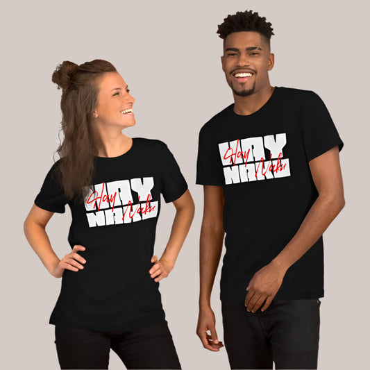 T-shirt featuring 'Hay Naku' design in bold block text with a red script accent, part of PINOY TRIBO™'s Filipino-inspired apparel collection.