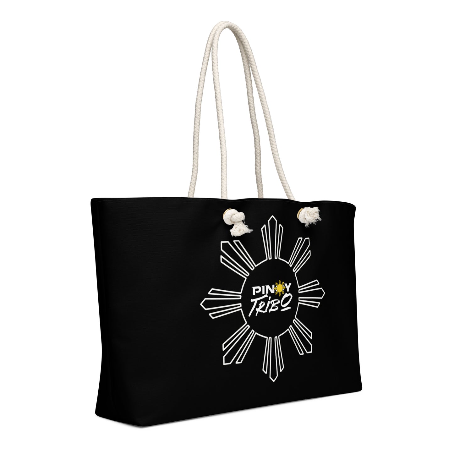 Weekender bag featuring a sunburst design with the Pinoy Tribo logo and rope handles, inspired by Filipino pride and culture.