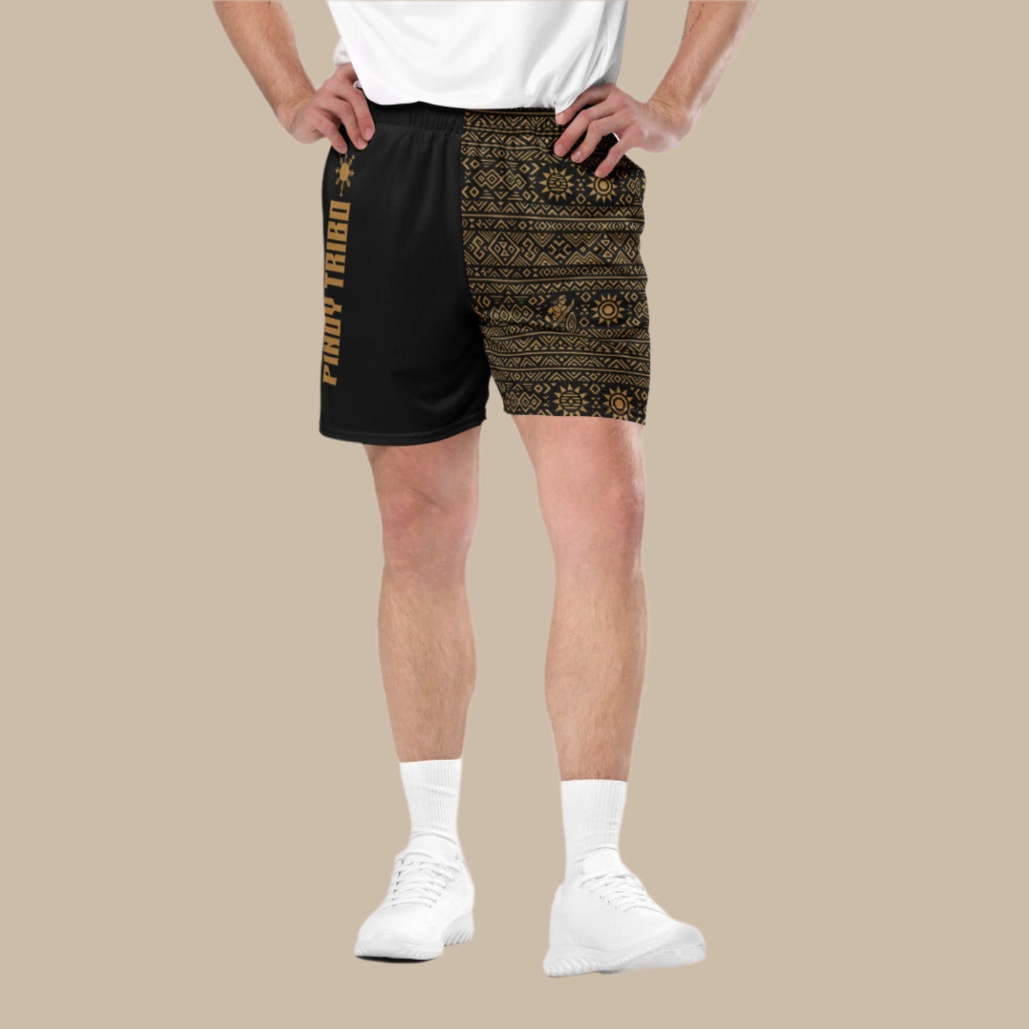 Unisex mesh shorts featuring Filipino tribal patterns and Pinoy Tribo branding