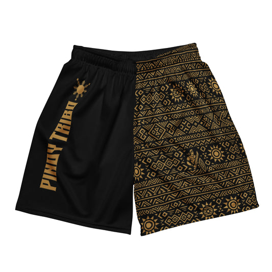 Unisex mesh shorts featuring Filipino tribal patterns and Pinoy Tribo branding