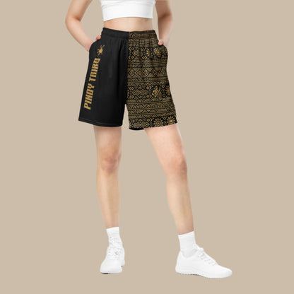 Unisex mesh shorts featuring Filipino tribal patterns and Pinoy Tribo branding