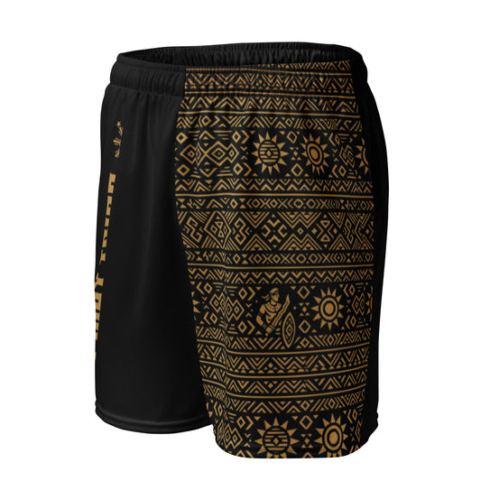 Unisex mesh shorts featuring Filipino tribal patterns and Pinoy Tribo branding