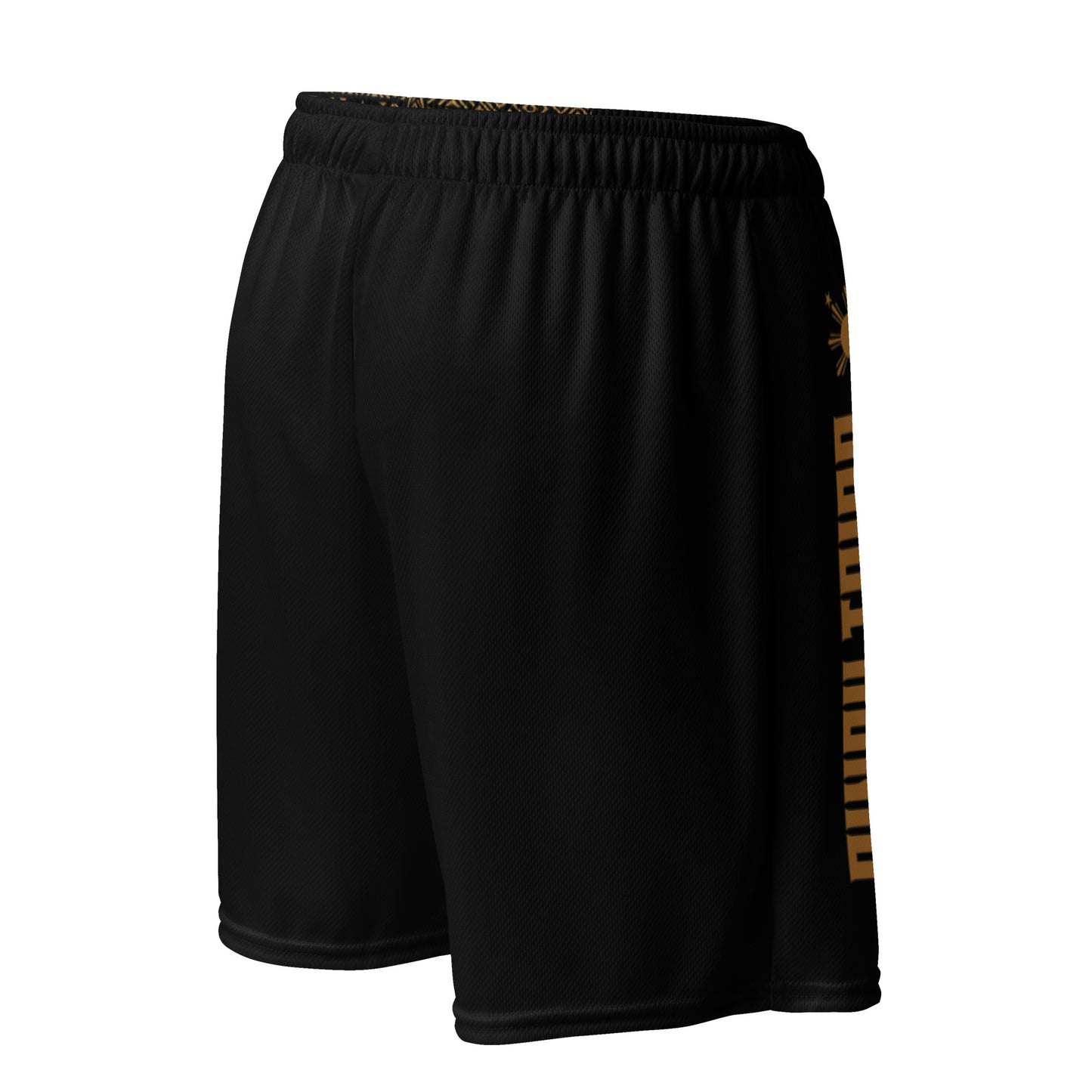 Unisex mesh shorts featuring Filipino tribal patterns and Pinoy Tribo branding