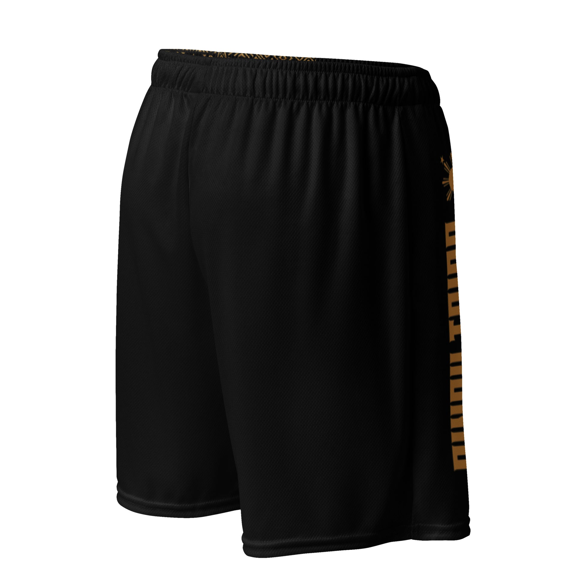 Unisex mesh shorts featuring Filipino tribal patterns and Pinoy Tribo branding
