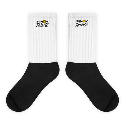 Crew-length socks with ribbed upper and cushioned sole, featuring a sublimation-printed PINOY TRIBO™ logo on the leg portion.