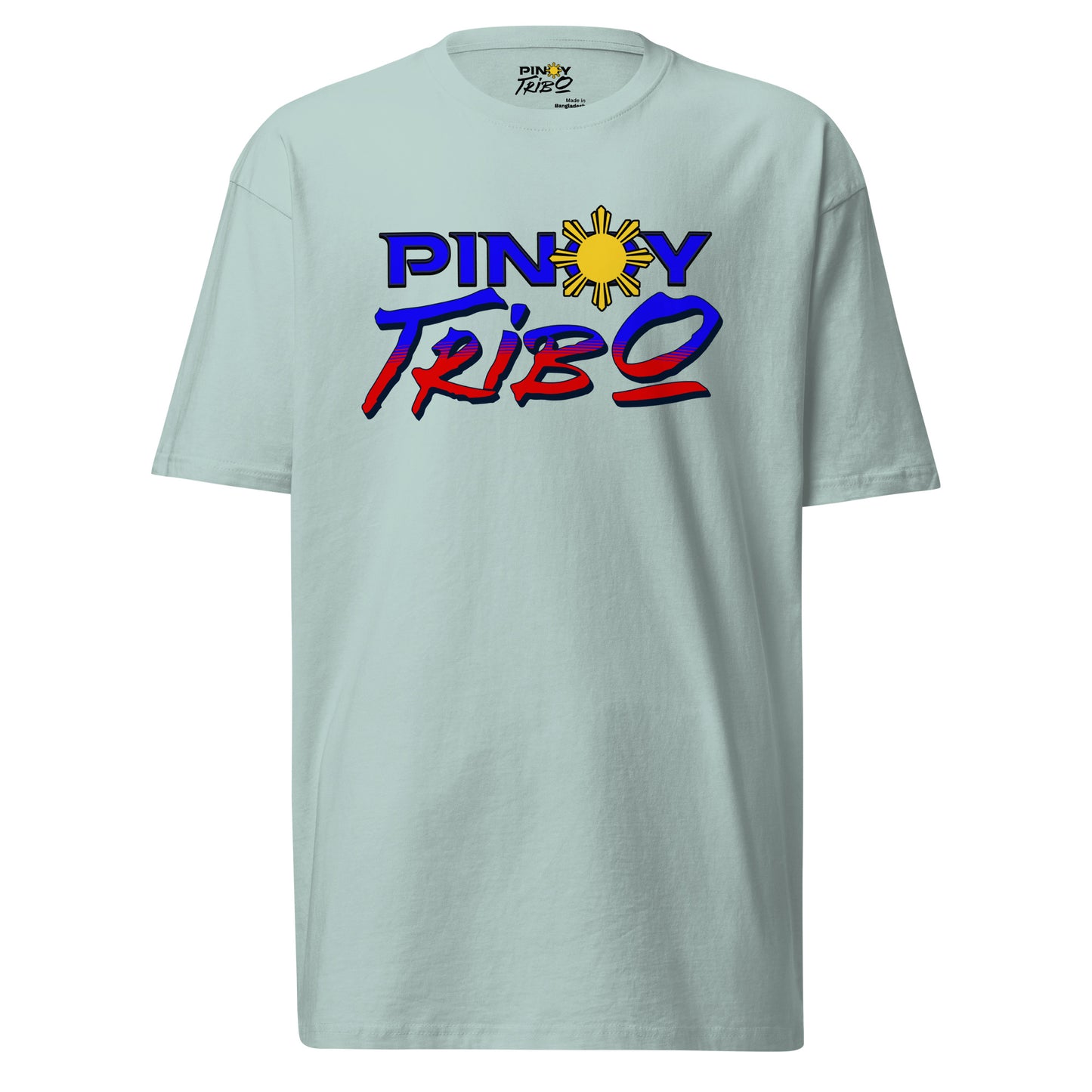 Pinoy Tribo Tricolor Logo design featuring bold blue, red, and yellow elements inspired by the Philippine flag on a black background, perfect for Filipino streetwear and cultural representation.