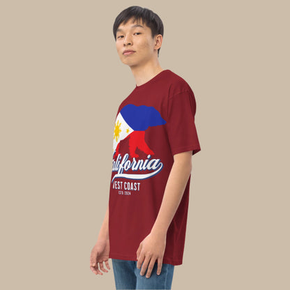 California West Coast Filipino Streetwear Graphic Tee featuring a bear silhouette filled with the Philippine flag colors, blending Pinoy pride with West Coast culture.
