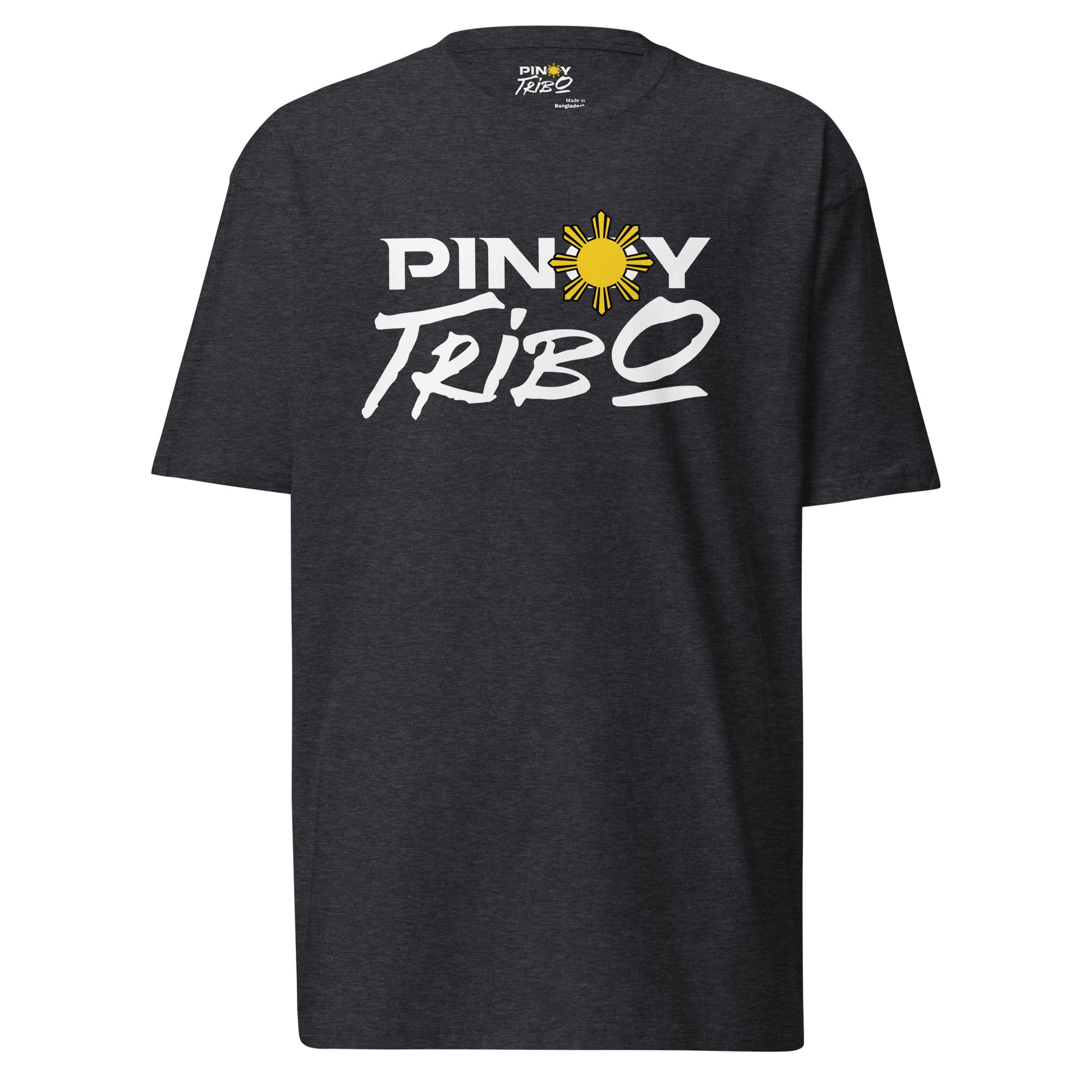 Pinoy Tribo logo design featuring bold white text with a yellow sun symbol inspired by the Philippine flag, perfect for Filipino streetwear and cultural representation.