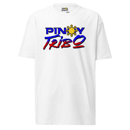 Pinoy Tribo Tricolor Logo design featuring bold blue, red, and yellow elements inspired by the Philippine flag on a black background, perfect for Filipino streetwear and cultural representation.