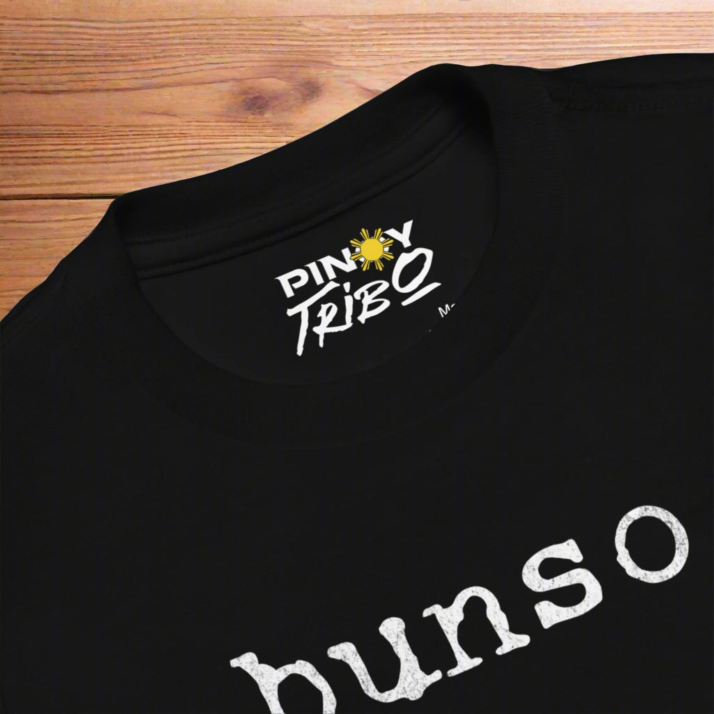 Toddler tee with white typewriter-style text that reads “bunso.” representing the Filipino term for the youngest sibling.