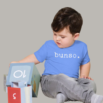 Toddler tee with white typewriter-style text that reads “bunso.” representing the Filipino term for the youngest sibling.