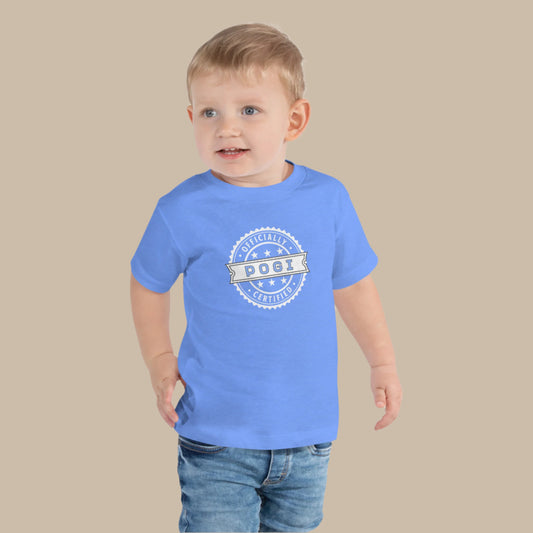 Toddler tee design with a bold badge that reads “Officially Certified Pogi,” styled like an official seal for Filipino kids.