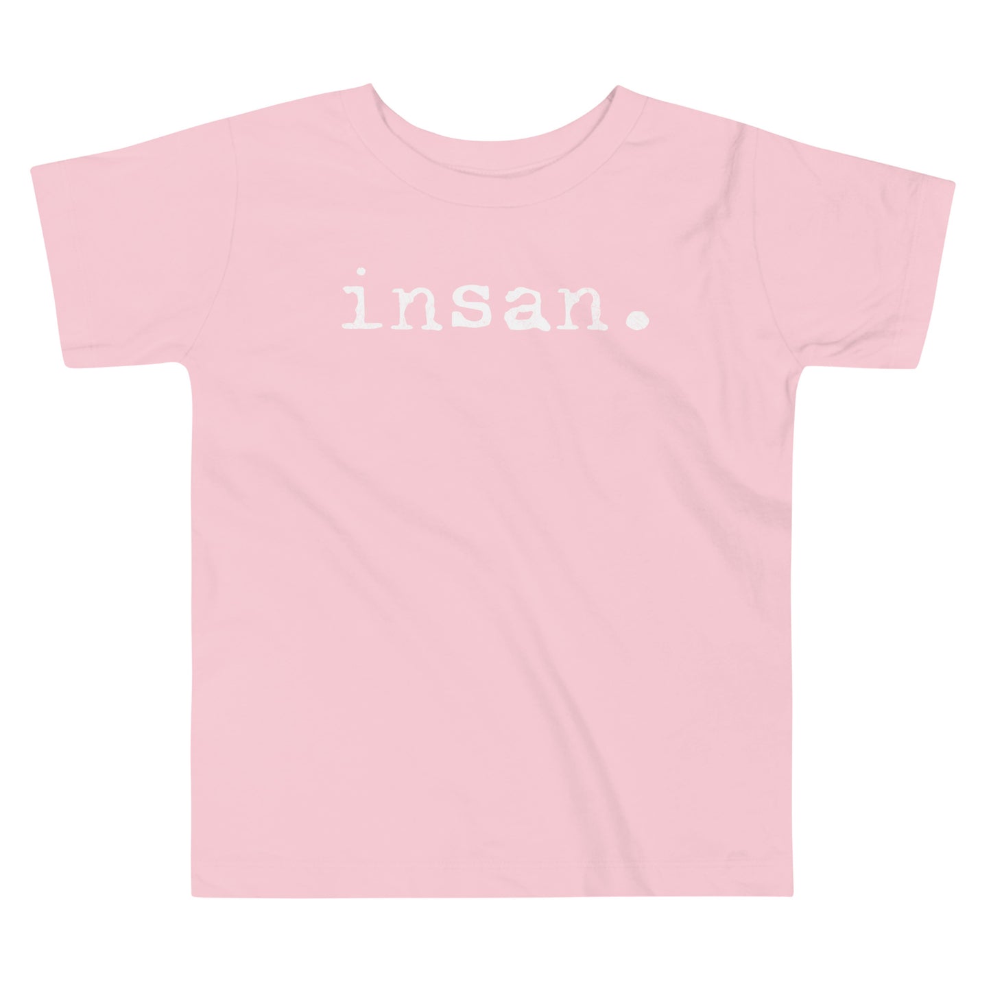 Toddler tee design with bold text reading “insan.” in a grunge typewriter-style font, representing the Filipino word for cousin.