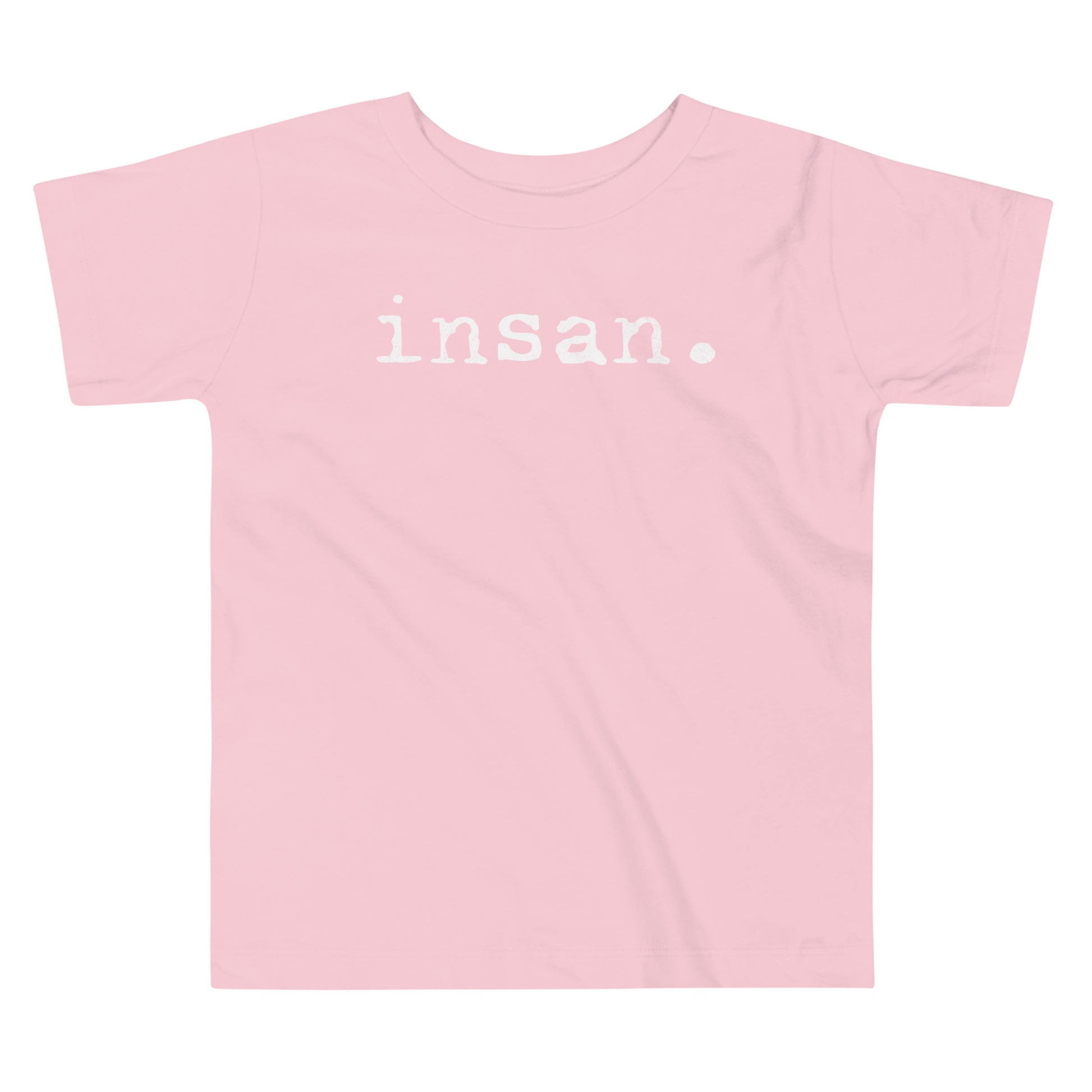 Toddler tee design with bold text reading “insan.” in a grunge typewriter-style font, representing the Filipino word for cousin.
