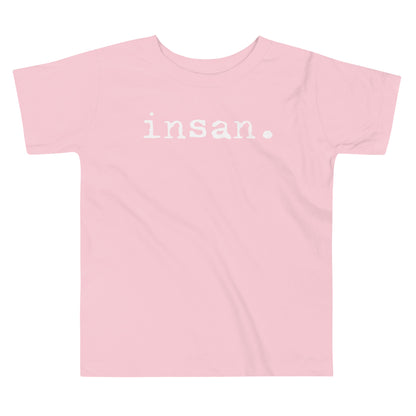 Toddler tee design with bold text reading “insan.” in a grunge typewriter-style font, representing the Filipino word for cousin.