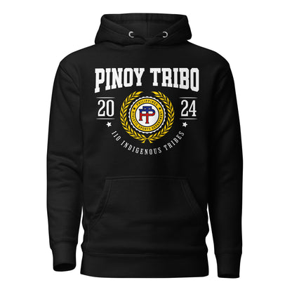 Pullover hoodie with bold "PINOY TRIBO 2024" design and Filipino tribal seal emblem honoring 110 indigenous tribes