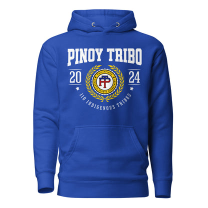 Pullover hoodie with bold "PINOY TRIBO 2024" design and Filipino tribal seal emblem honoring 110 indigenous tribes