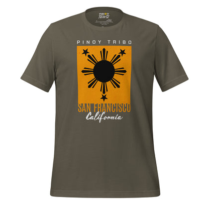San Francisco California Filipino Sun graphic t-shirt featuring the Philippine sun and three stars in a minimalist, bold design representing Filipino heritage and Pinoy pride.