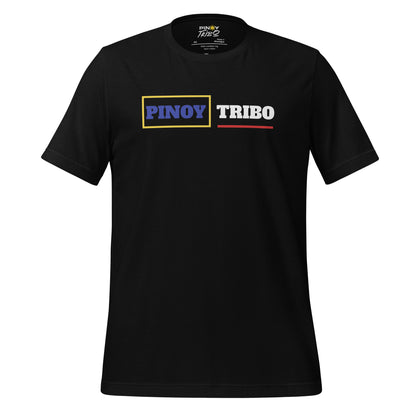 Pinoy Tribo box line graphic tee featuring bold blue, yellow, and red elements symbolizing Filipino pride.