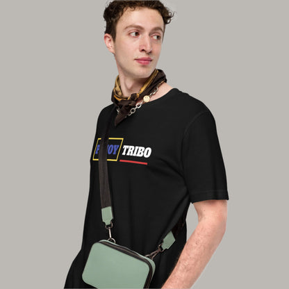 Pinoy Tribo box line graphic tee featuring bold blue, yellow, and red elements symbolizing Filipino pride.