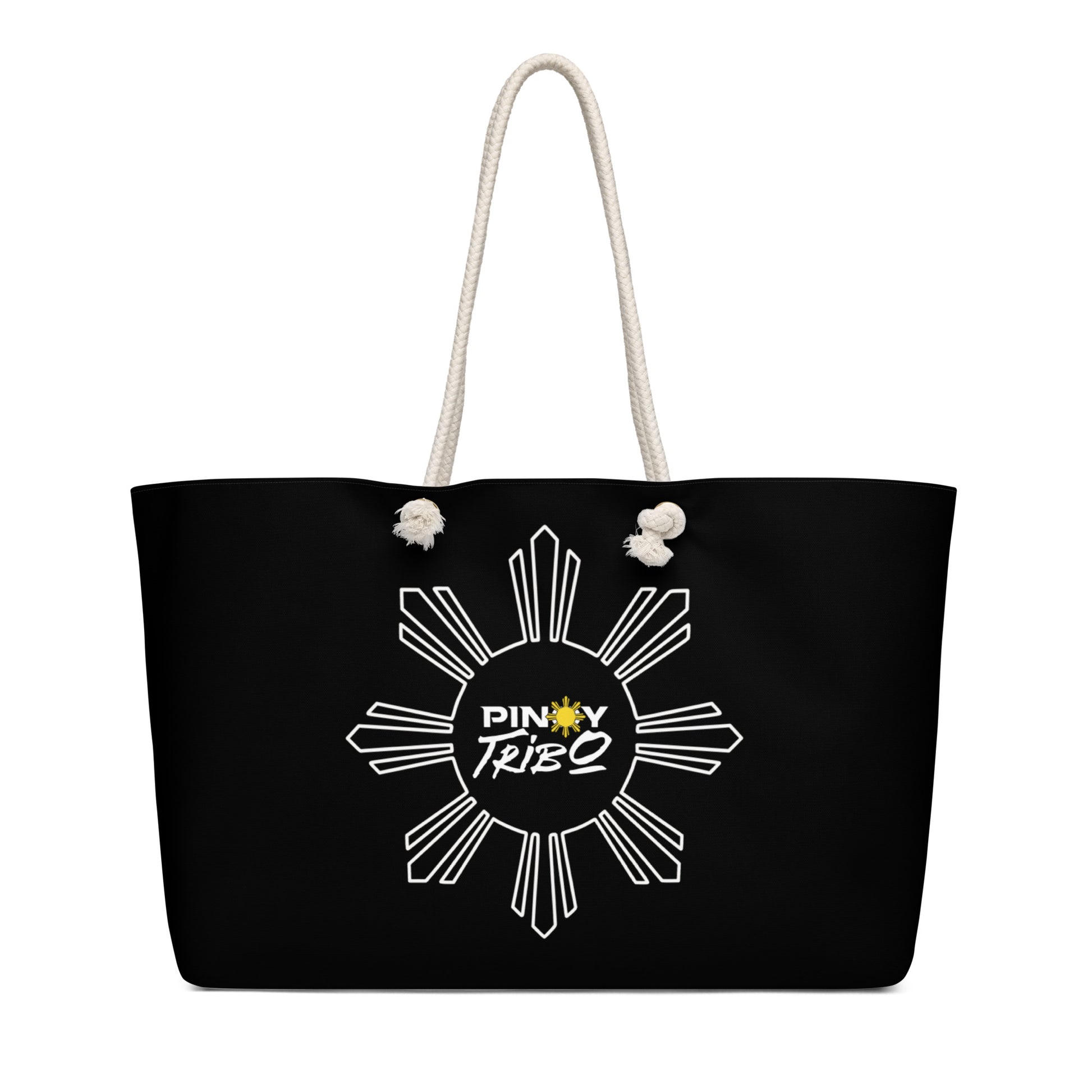 Weekender bag featuring a sunburst design with the Pinoy Tribo logo and rope handles, inspired by Filipino pride and culture.