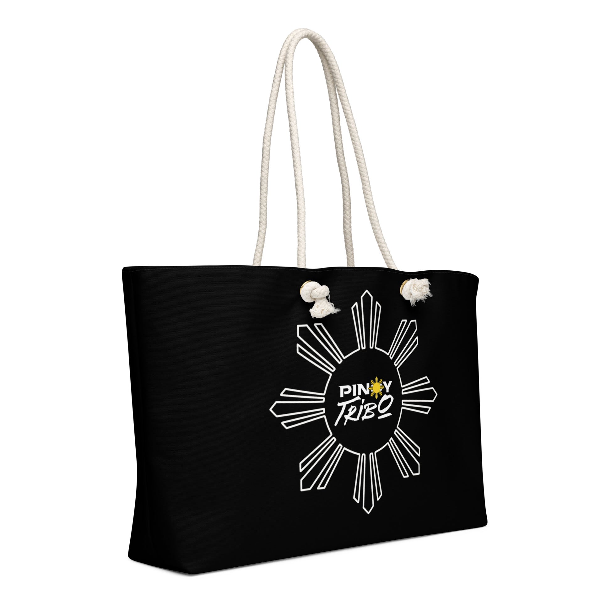 Weekender bag featuring a sunburst design with the Pinoy Tribo logo and rope handles, inspired by Filipino pride and culture.