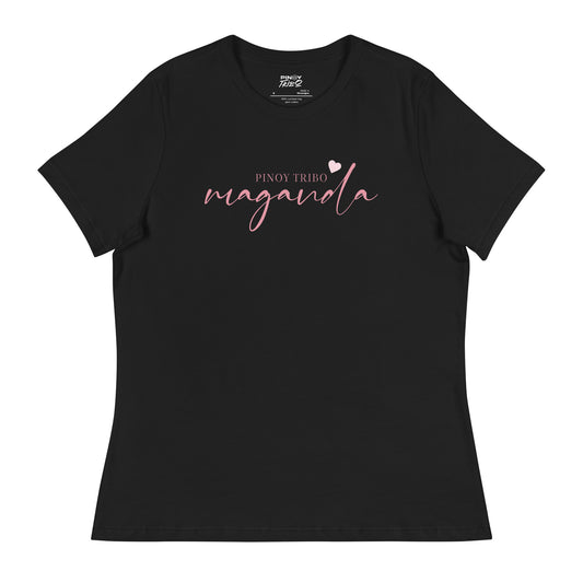 Elegant pink script design featuring 'Pinoy Tribo Maganda' with a heart accent, celebrating Filipino beauty and style.