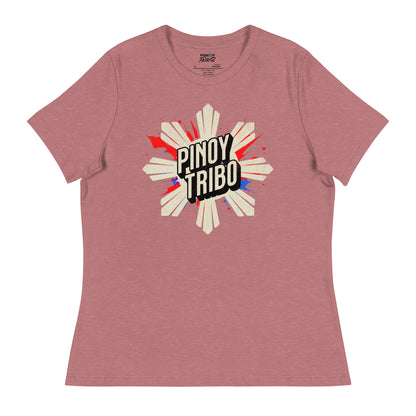 Pinoy Tribo logo featuring a bold sunburst design with splashes of red and blue, symbolizing Filipino heritage and pride.