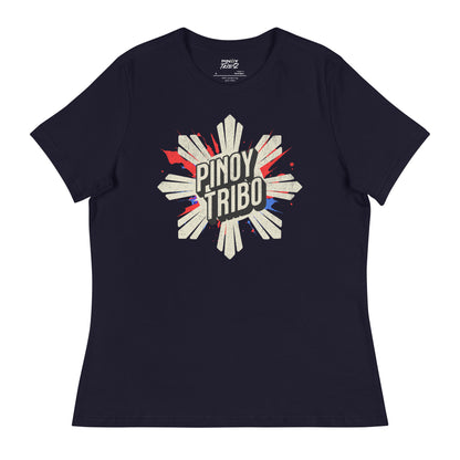 Pinoy Tribo logo featuring a bold sunburst design with splashes of red and blue, symbolizing Filipino heritage and pride.