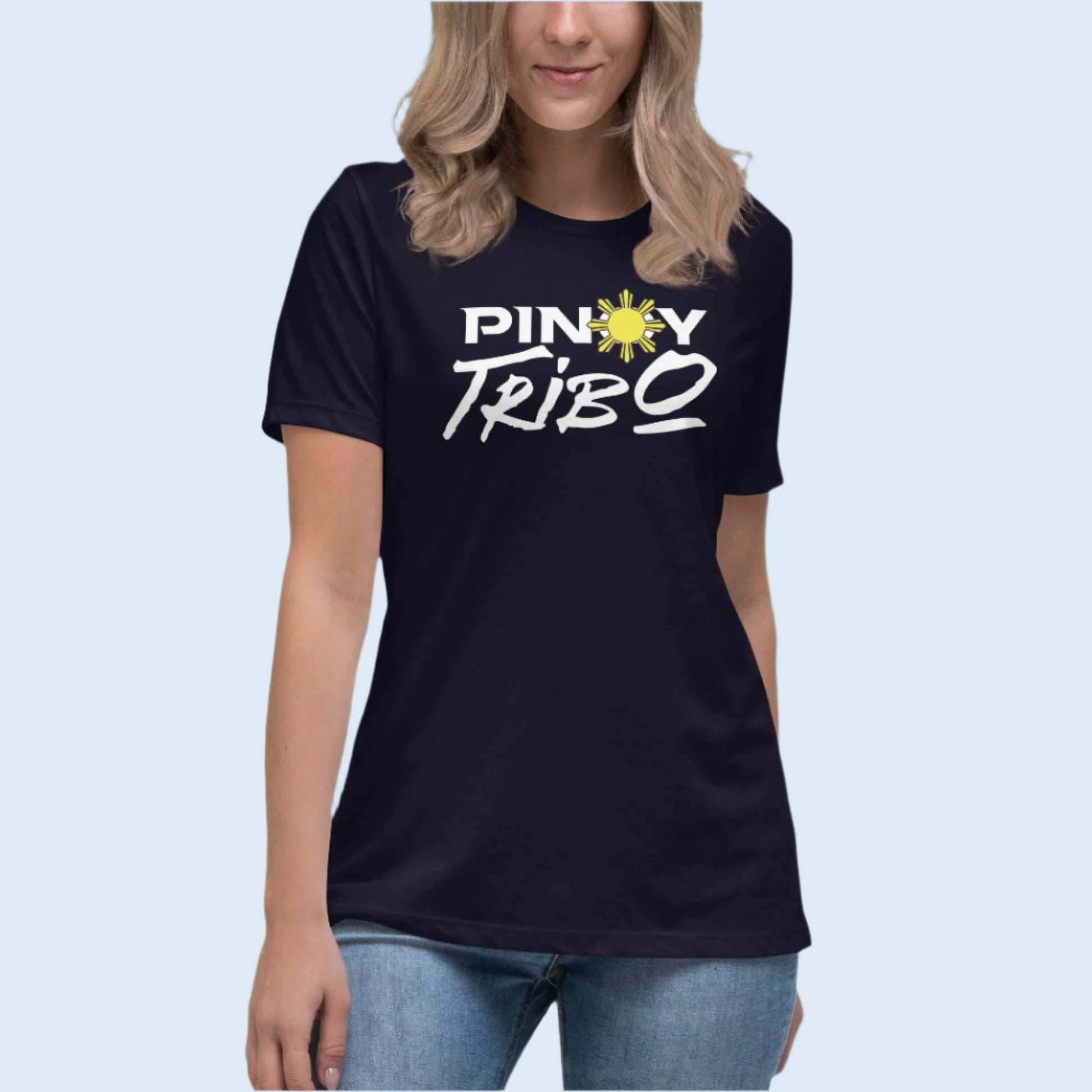 Pinoy Tribo logo featuring a bold white font and a bright yellow Filipino sun design on a black background.