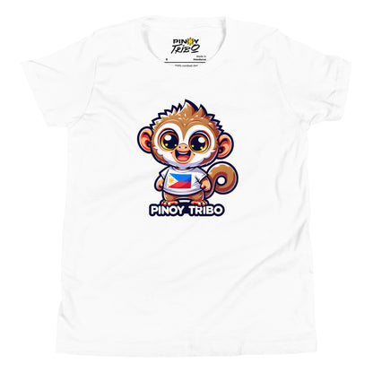 Cute cartoon Philippine tarsier wearing a shirt with the Philippine flag and “Pinoy Tribo” text on a youth t-shirt design.